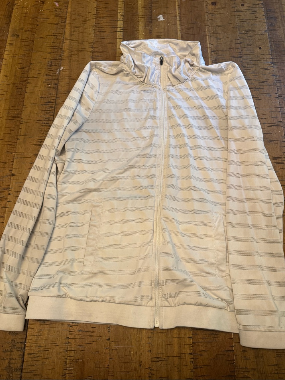 Reebok White Striped Zip-Up Bomber Jacket ventilated